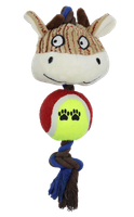 Zabawka pluszowadla psa cielę z piłką, sznurem i piszczałką 28x10cm