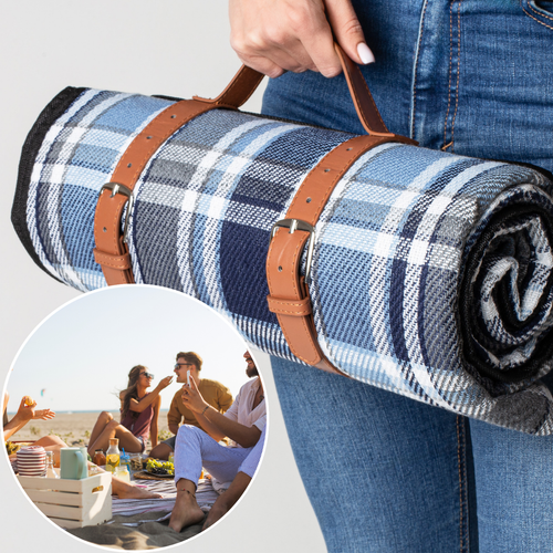 Koc Piknikowy 200X200 Cm - Niebiesko Szara Kratka na Arena.pl