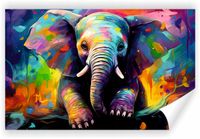 Fototapeta PREMIUM STRUKTURA ZMYWALANA słoń z kolorowymi akcentami TAPETA