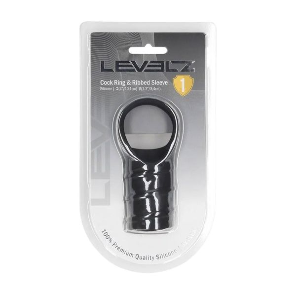 Silicone Cockring And Ribbed Sleeve - Black zdjęcie 1