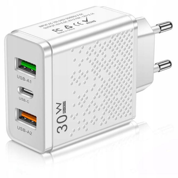 ŁADOWARKA SIECIOWA USBC 30W PD 2xUSB QC 5A zdjęcie 1