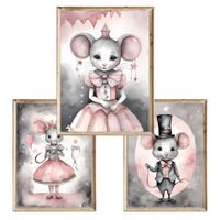 Zestaw trzech plakatów dla dzieci Pink Mouses
