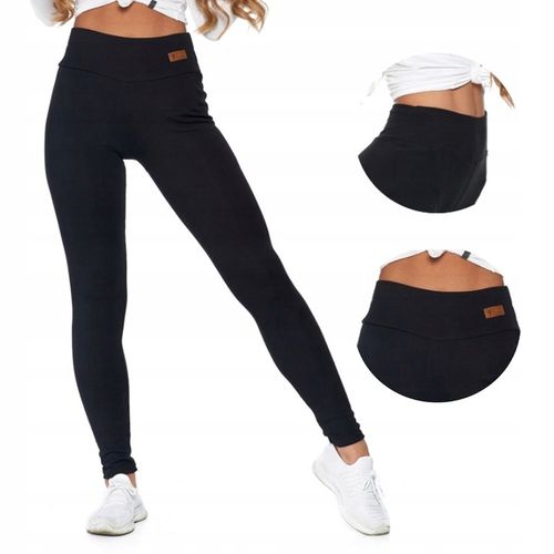 Legginsy z Wysokim Stanem Kryjące Czarne Klasyczne Getry Modne MORAJ S/M na Arena.pl