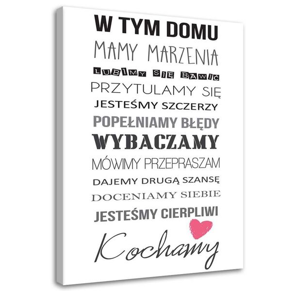 Emaga Obraz na płótnie, W tym domu typografia - 60x90 zdjęcie 1