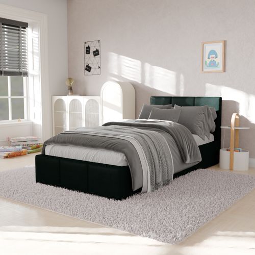 ŁÓŻKO POJEDYNCZE 90x200cm ŁÓŻKO TAPICEROWANE Z POJEMNIKIEM BUTELKOWA ZIELEŃ na Arena.pl