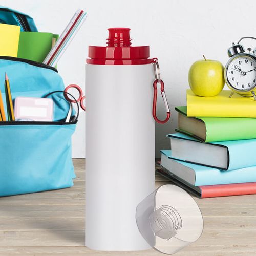 Biały bidon 850 ml z Twoim nadrukiem czerwony karabińczyk na Arena.pl