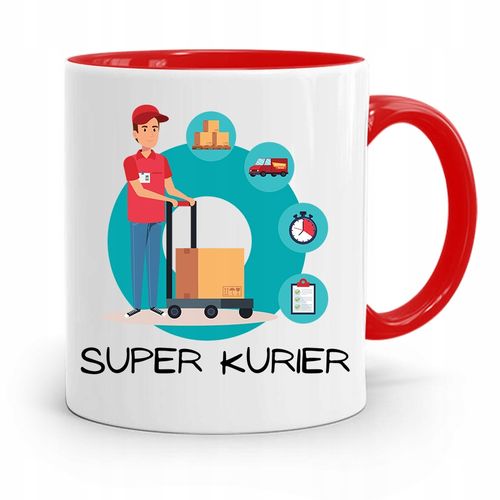 Kubek Czerwony Dla Kuriera Super Kurier Prezent Z Nadrukiem Ze Zdjęciem na Arena.pl