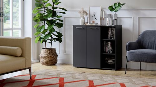 Szafka Szuflady Półki Pojemna Do Salonu Sypialni Sofi Czarny Mat na Arena.pl