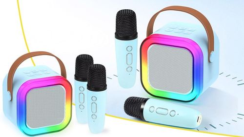 ZESTAW GŁOŚNIK BLUETOOTH PRZENOŚNY KARAOKE RGB 2 MIKROFONY USB SD MINI JACK na Arena.pl