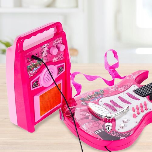 GITARA ELEKTRYCZNA DUŻA DLA DZIECI Z MIKROFONEM WZMACNIACZ STATYW RÓŻOWA na Arena.pl