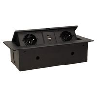 gniazda wpuszczane w blat 2x2p+z, 2xusb płaski rant czarny - on-13109/b