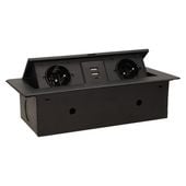 gniazda wpuszczane w blat 2x2p+z, 2xusb płaski rant czarny - on-13109/b