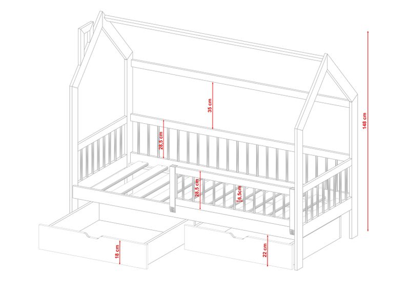 Łóżko parterowe domek OSKAR 80x170 zdjęcie 2