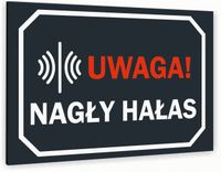 Tabliczka znak informacyjny 20x15 Antracyt NAGŁY HAŁAS Dibond NADRUK UV