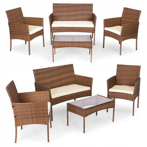 ZESTAW MEBLI OGRODOWYCH Z TECHNORATTANU ŁAWKA STÓŁ KRZESŁA BRĄZ MultiGarden na Arena.pl