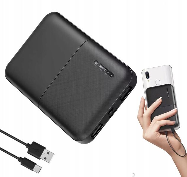 MINI POWERBANK PRZENOŚNA ŁADOWARKA 10000 mAh 2×USB/Micro USB/USB-C POWER zdjęcie 1