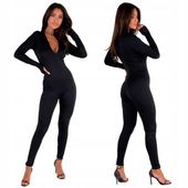 Czarny dopasowany damski kombinezon z zamkiem na stójce xs/s