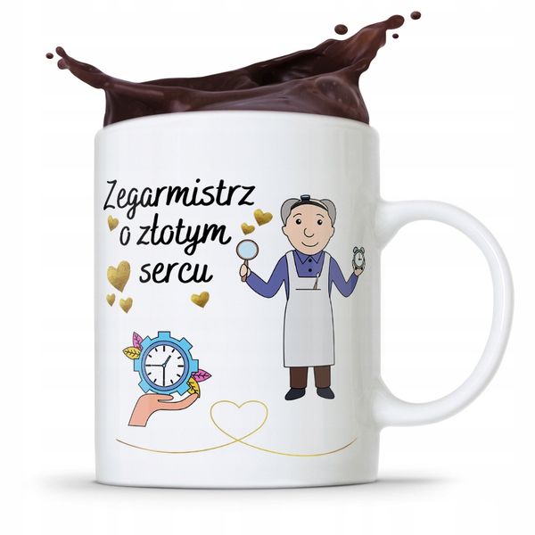 Kubek Prezent Dla Zegarmistrza O Złotym Sercu Z Nadrukiem Ze Zdjęciem zdjęcie 1