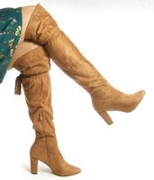 Wysokie kozaki na słupku 8,5 cm. zamszowe camel Rozmiar obuwia - 40