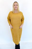 Oversizowa Sukienka Midi z Imitacji Zamszu z Kieszeniami Musztardowa UNI
