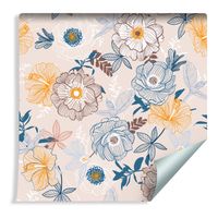 Tapeta w Rolce Delikatne Kolorowe Kwiaty Liście do Salonu