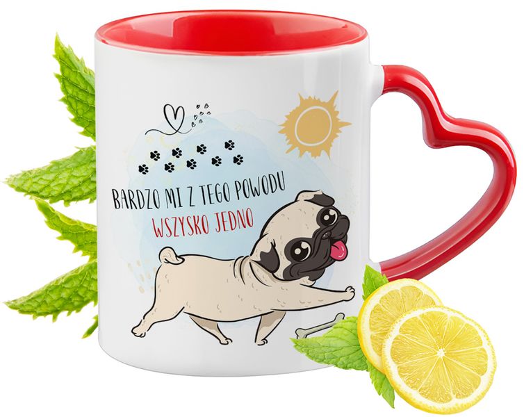 Pies Pieski Kubek Czerwony Z Uszkiem W Kształcie Serca Na Prezent zdjęcie 1