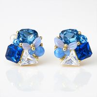 kolczyki ze stali szlachetnej pozłacane 14k złotem, niebieskie cyrkonie k