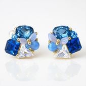 kolczyki ze stali szlachetnej pozłacane 14k złotem, niebieskie cyrkonie k