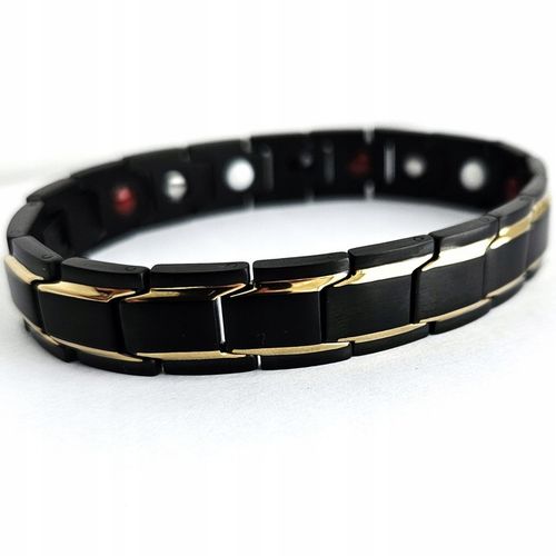 Bransoletka magnetyczna męska zdrowotna CZARNO-ZŁOTA 21cm Prezent Versatile na Arena.pl