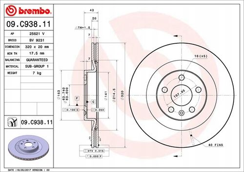 TARCZA HAM TYL 320X20 V BREMBO na Arena.pl
