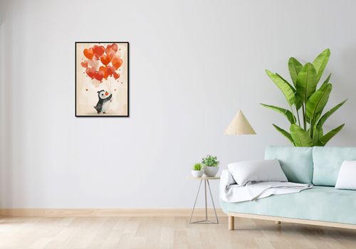 Plakat 50x70cm Pingwinek z Balonami na Arena.pl