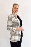 Beżowa Marynarka w Kratkę z Rękawem 3/4 S