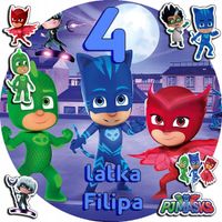 OPŁATEK NA TORT 30CM - PIDŻAMERSI PJMASKS + IMIĘ + GRATIS! 24CM 26CM