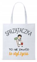 Torba Biała Eco Shopper Dla Sprzątaczki Prezent Z Nadrukiem Ze Zdjęciem