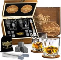 ZESTAW PREZENTOWY - 2 SZKLANKI DO WHISKY + 8 KAMIENI, ELEGANCKIE PUDEŁKO