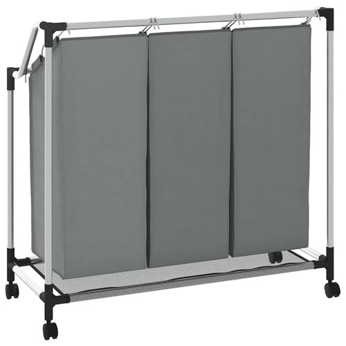 Kosz na pranie z kółkami 3 przegrody szary na Arena.pl