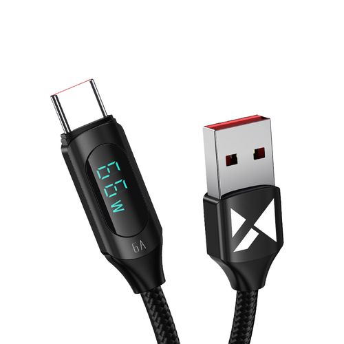 Kabel przewód USB-A - USB-C z wyświetlaczem LED 66W 6A 2m czarny na Arena.pl