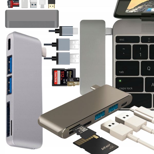 HUB ADAPTER 5W1 USB-C TYP USB 3.0 CZYTNIK SD / TF zdjęcie 1