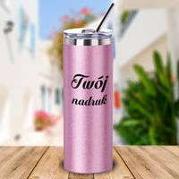 Różowy kubek Glitter 600 ml z podwójnymi ściankami i słomką z Twoim nadrukiem