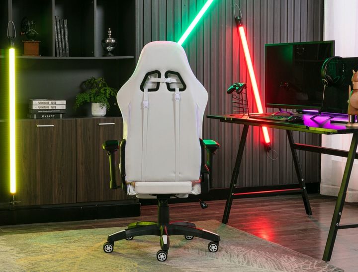 FOTEL GAMINGOWY BIUROWY WYGODNY KRZESŁO GRACZA OBROTOWY +RGB LED I PODNÓŻEK zdjęcie 7