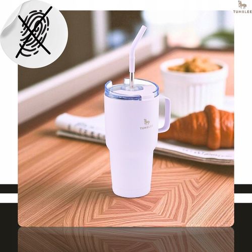 MOCNY Kubek Termiczny ze Stalową Słomką i Uchwytem na Kawę Herbatę 900ml na Arena.pl