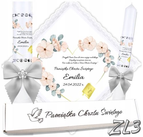 Biała szatka i świeca do chrztu ECO imię i data BOHO gromnica pudełko na Arena.pl
