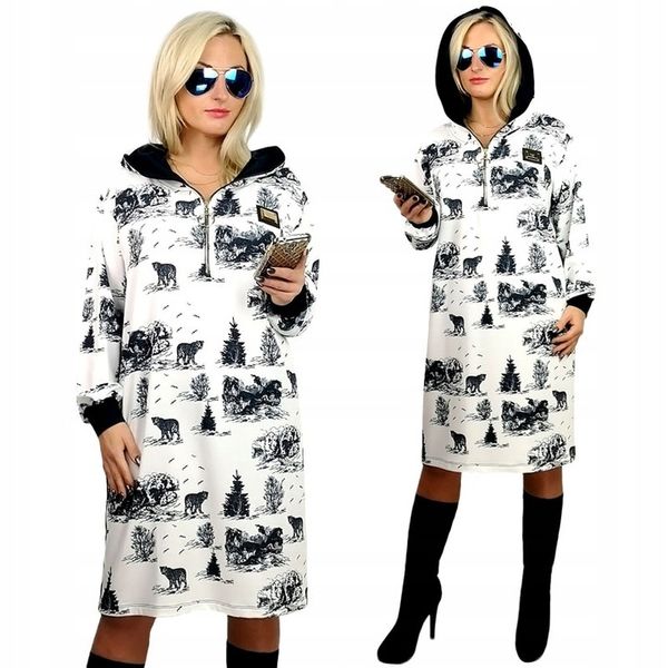 ORYGINALNA DAMSKA SPORTOWA SUKIENKA PROSTA TUBA Z KAPTUREM 48 50 52 UNI zdjęcie 1