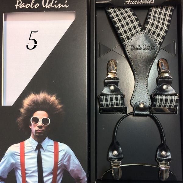 Bordowo Biała kratka - szelki do spodni Orginalne Top-Gal zdjęcie 7