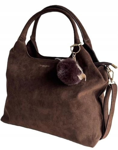 Torebka Flora&Co czekoladowa SHOPPER eco zamsz z brelokiem pompon na Arena.pl