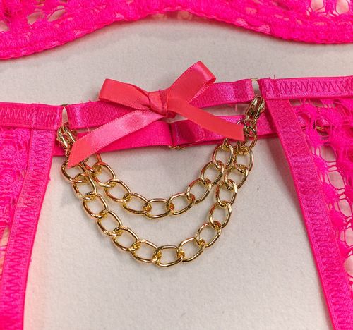 Piękny KOMPLET Bielizny Damskiej STANIK STRINGI Podwiązki POMARAŃCZ L na Arena.pl