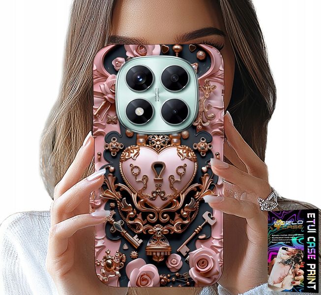 ETUI DO XIAOMI NOTE 14 PRO 5G - KOBIECE, MODNE WZORY, KŁÓDKA SERCE RÓŻA zdjęcie 1