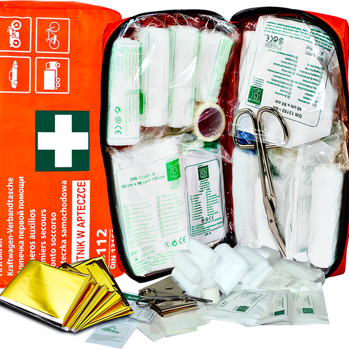 ZESTAW SAMOCHODOWY TRÓJKĄT APTECZKA  GAŚNICA KAMIZELKA TORBA MAŁA na Arena.pl