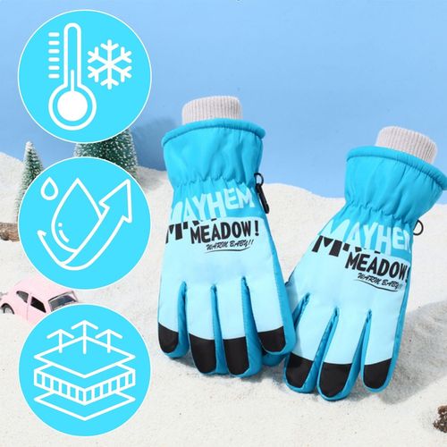 Rękawiczki Ortalionowe Ciepłe Grube Dla Chłopca Rękawice Narciarskie Błękit na Arena.pl
