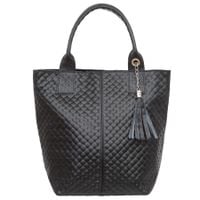 VERA PELLE torebka skórzana shopper pikowana z długimi rączkami V659 czarna
